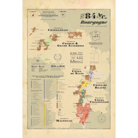 Carte 50x74 cm "84 AOC Vins de Bourgogne" | Atelier Cartographik