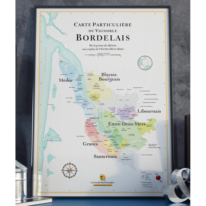 Carte murale 30x40 cm "Vins de Bordeaux" | La Carte des Vins s'il vous plaît