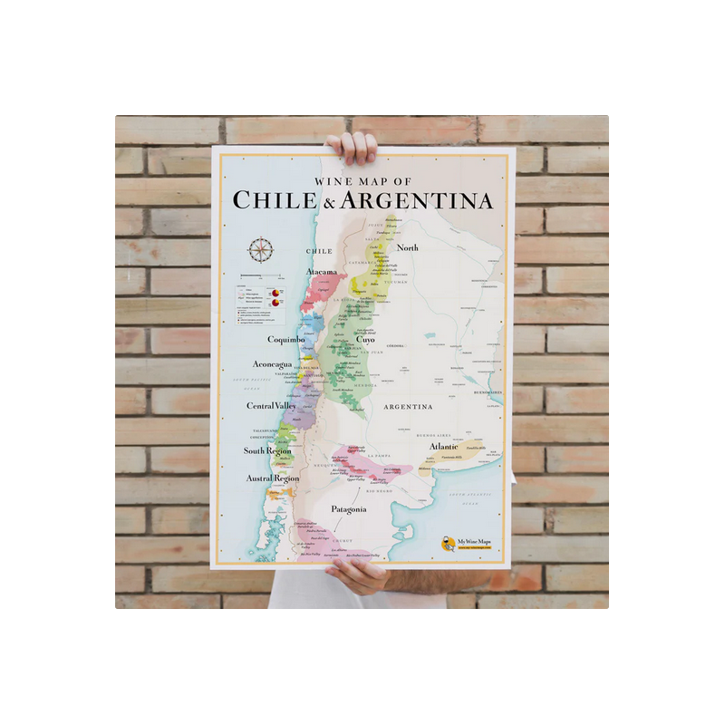 Carte murale 50x70 cm "Vins d'Argentine et du Chili" | La Carte des Vins s'il vous plaît